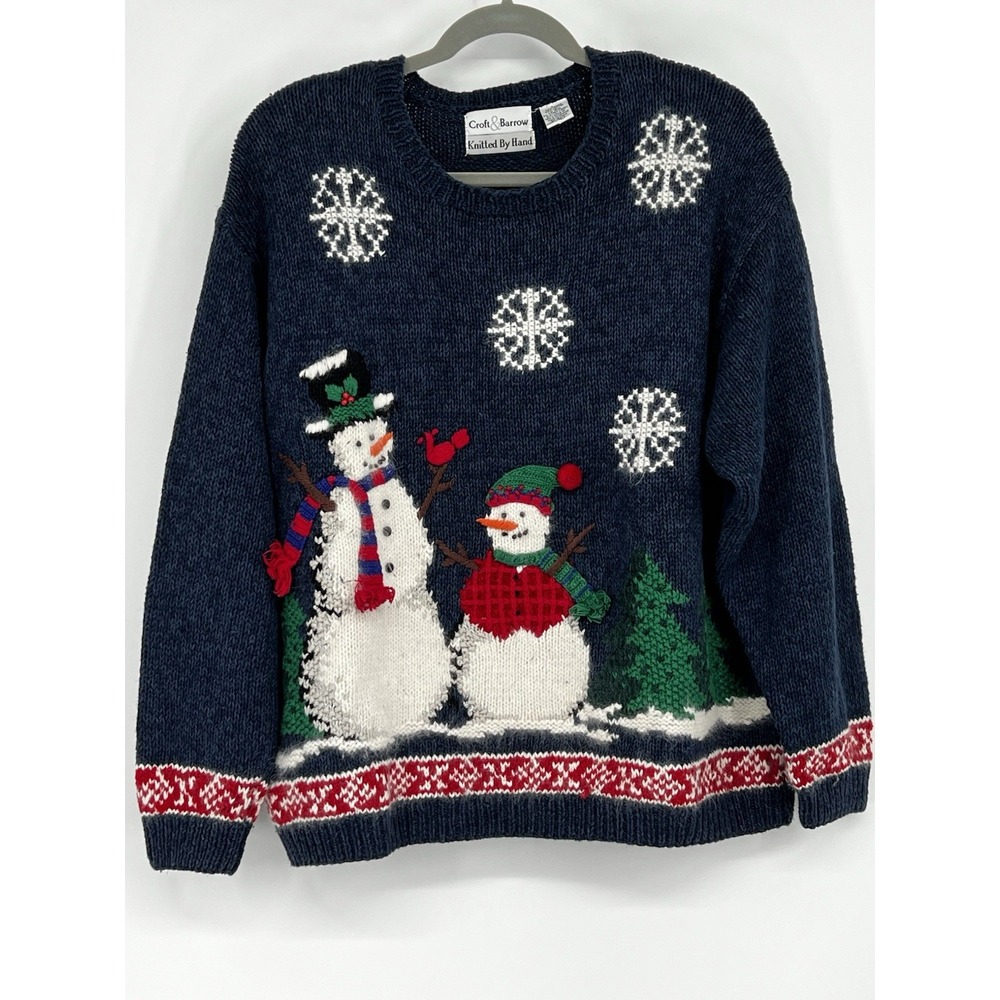 Vintage Women's Size Large Novelty Sweater Knitted by Hand 3D Christmas Winter